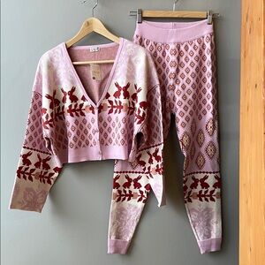 Free People Pink and Red Pajama Set
